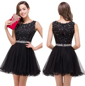 Little Black Lace A Line Cocktail Jurken 2020 Tule Ruffles Beaded Rhinestones Short Party Homecoming Prom Dresses 100% Real Image CPS381