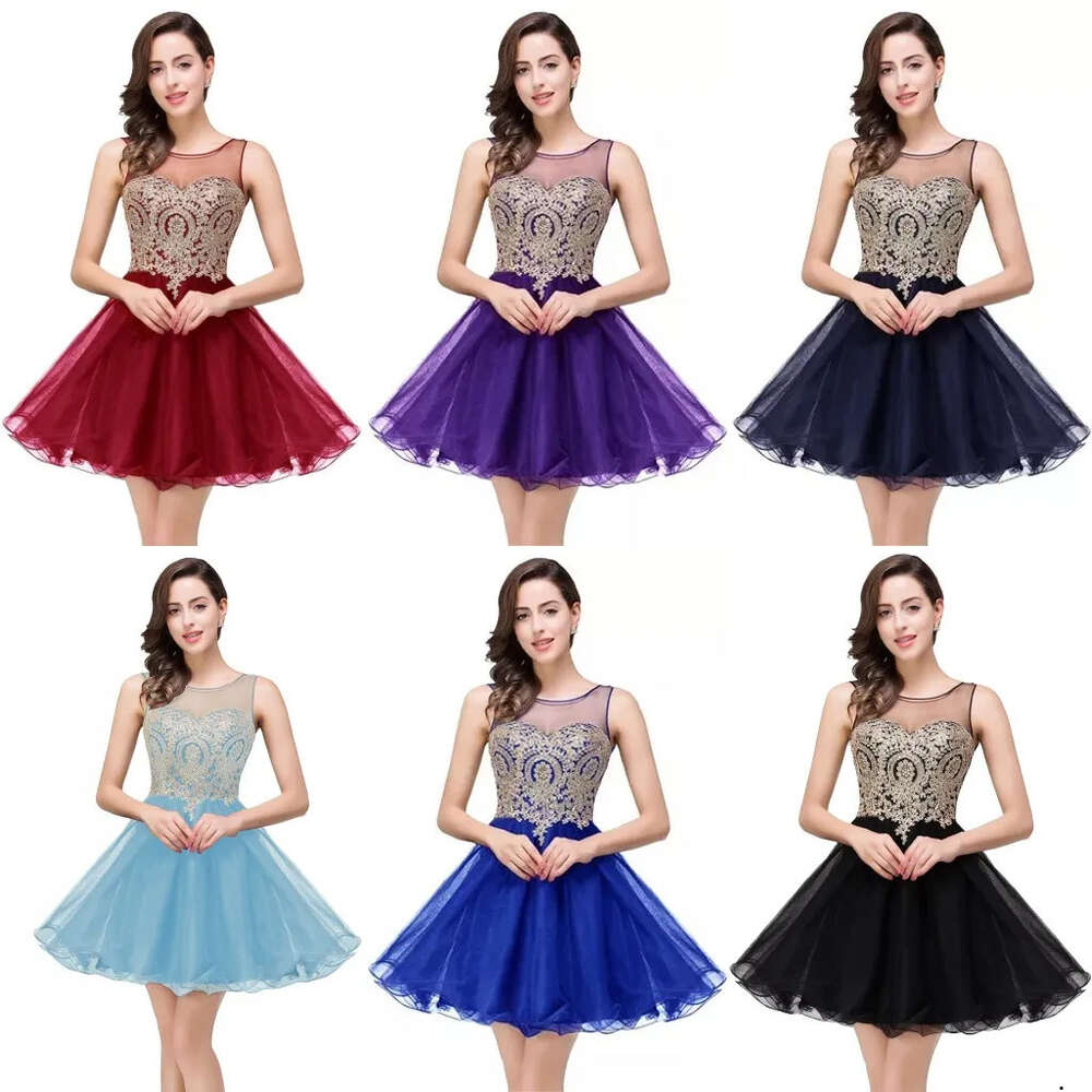 Little Black Short Homecoming Kleider Gold Applikationen Eine Linie Rüschen Knie Länge Mini Prom Tail Abschlusskleider Mehrere Farben Option CPS