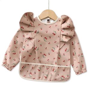 Petit garçon fille peinture blouse bébé doux imperméable bavoir enfant repas manger tablier avec manches longues enfant réglable alimentation tissu 240125