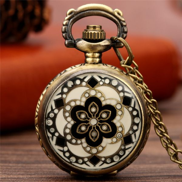 Reloj de bolsillo de cuarzo Steampunk de tamaño pequeño y bonito, diseño de flor de Jade, collar de mujer para mujer, cadena, regalos de moda para niñas