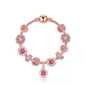 Bracelets à breloques petite marguerite en or rose, perles pour filles, cadeau, chaîne serpent, accessoires de bijoux à faire soi-même, bracelets de saint-valentin 245L
