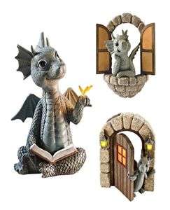 Little Dragon Sculpture Garden Decor Resin Zen Figurines Statues Ornements pour la clôture de la jardin Lawn décorations murales 2207286346976