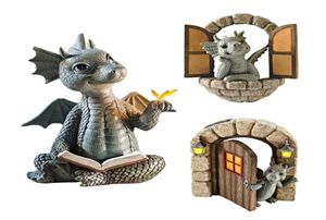 Sculpture de petit Dragon, décoration de jardin, Figurines Zen en résine, ornements pour pelouse, cour, clôture, décorations murales 2207281301037