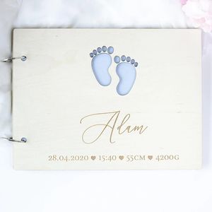 Little Feet Gepersonaliseerd houten fotoalbum voor baby, geheugenboek, eerste jaar Journal Unique Gift Baby Shower Birthday