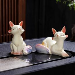 Little Fox ColorChanging Tea Pet Ornement créatif Home Play Desktop Decoration Set Cérémonie Accessoires 240411