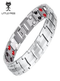 Little Frog Men039s Double Row 4 Elements Health Magnetic Titanium Bracelet Silver Therapy Bangles Gift for Lover039S8213107