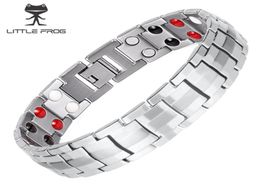 Little Frog Men039s Double Row 4 Elements Health Magnetic Titanium Bracelet Silver Therapy Bangles Gift for Lover039S2680315