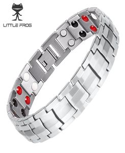 Little Frog Men039s Double Row 4 Elements Health Magnetic Titanium Bracelet Silver Therapy Bangles Gift for Lover039S1304230