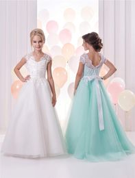 Little Girl's Pageant Jurken Glitz Peuter Bow Coral Lange Baby Bloem Meisjes Jurk voor Bruiloft Kinderen Princess Party Prom-jurken