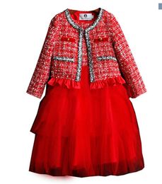 Niña incienso rojo dos juegos vestido para niños bebé abrigo pequeño vestido estilo extranjero ropa de Año Nuevo ropa de invierno engrosada M L XL