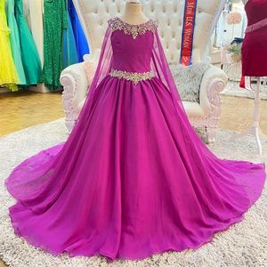 Little Girl Pageant Dress 2023 avec Cape Crystals Mousseline de soie Ballgown Little Kids Birthday Party Formal Wear Robes Infant Toddler Tee215w