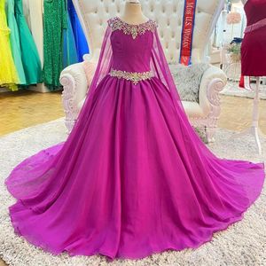 Meisje Pageant Jurk 2023 met Cape Kristallen Chiffon Ballgown Little Kids Verjaardag Formele Feestkleding Jurken Baby Peuter Tee253h