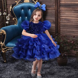 Little Girl's Pageant -jurken Verjaardagsfeestje Toddler Kinderen formele slijtage baljurk pailletten tiener kinderen maat 5 7 9 echt beeld blauw zwart rood roze