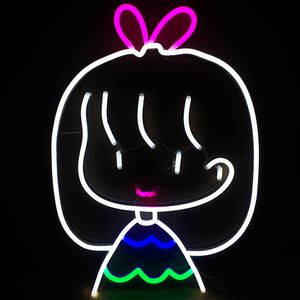 Klein meisje teken drie kleuren neon lichten nacht bar disco residentiële mode handcraft 12 v super helder