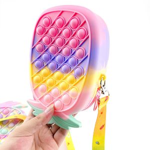 Little Girl Silicone Purse Descompresión Bubble Toys Bow Rectangle Poirot Change Storage Pen Accesorios Bolsa Estuche de lápices Bolsa de mensajero grande