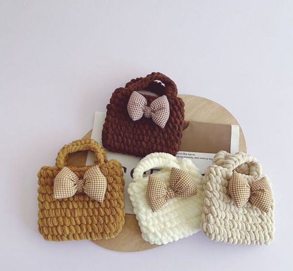 Bolso de suéter para niña, accesorios para lazos a cuadros bonitos para niños, bolsos de mano tejidos, monedero para niñas