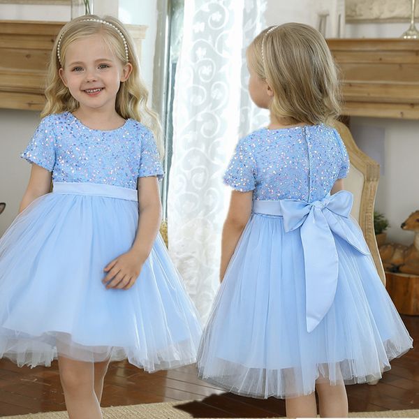 Vestido de tutú azul para niñas pequeñas de 3 a 8 años, ropa esponjosa con lentejuelas para chico, vestidos de flores para niñas, vestidos de dama de honor para boda, disfraz para niño niña