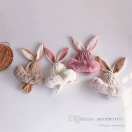 Petites filles garçons dessin animé oreilles de lapin chapeaux tricotés enfants en bas âge fausse fourrure épaissir bonnet chaud INS enfants casquette de fête de Pâques Q4626