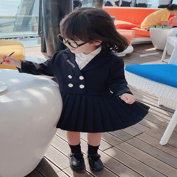 Little Girls Navy Wind Vestido de manga larga 2020 Primavera Otoño Nuevo vestido de moda para niños Estilo universitario Bebé Niños Una pieza X521 Q0716