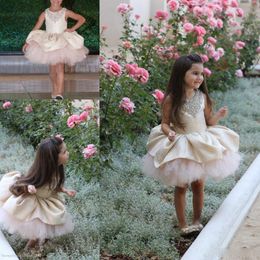 Kleine Meisjes Pageant Jurken Voor Peuters Leuke Kant en Tule Meisje Communie Verjaardagsfeestje Kerstjurken Kralen Puffy Flower Girl Dress