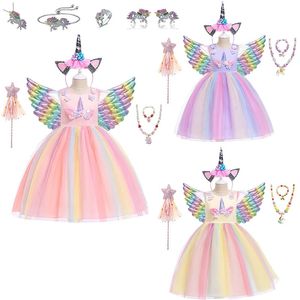 Niñas Rainbow Unicorn Dance Party Tutu Dress Up Cosplay Ball Gown Princess Disfraz de cumpleaños Regalo Halloween Carnival 240323