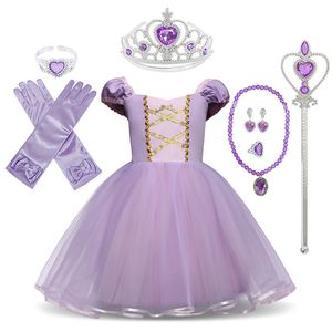 Petites filles Raiponce Robe Enfants Fantasy Cosplay Costume avec rubans Enfants Halloween Party Vêtements Sofia Princesse Robes LJ200923