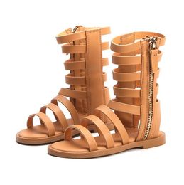 Sandalias largas romanas de verano para niñas pequeñas, botas para niñas, sandalias de vestir huecas marrones y negras, nuevas 17 años 8195310