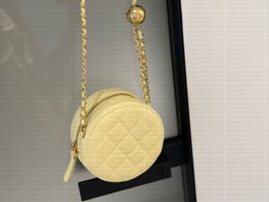 Petit sac à gâteau rond boule d'or pour femmes, sac à bandoulière avec motif de diamant, couture, fermeture éclair, sac à chaîne de luxe ouvert