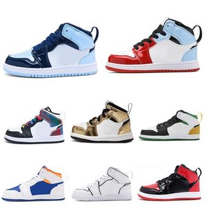 Chaussure de basket-ball sans peur pour petits enfants Or métallique UNC Brevet Bleu Chill Iridescent Quai 54 JIs Chaussures Royal Black Toe Infants I 1 257S