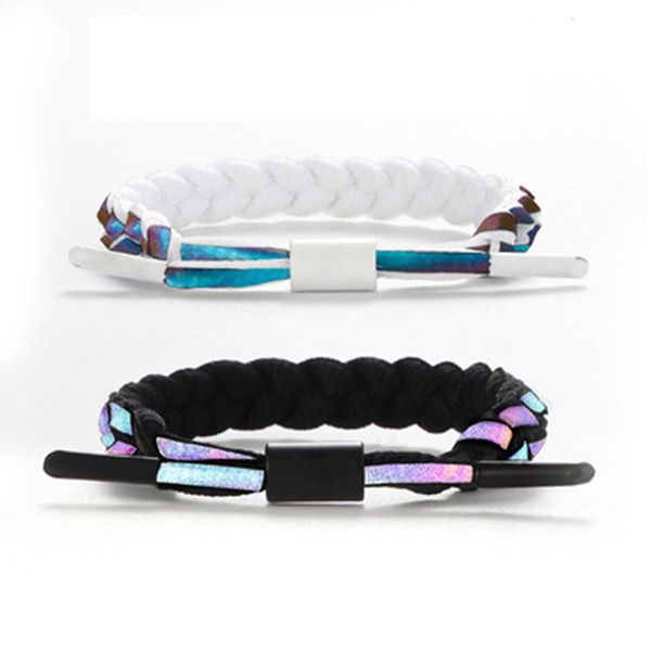 Bracelet petit lion Bracelet Holographic Réflexion tremblant avec le même bracelet de tresse de lacets Blackwhite Shoelace