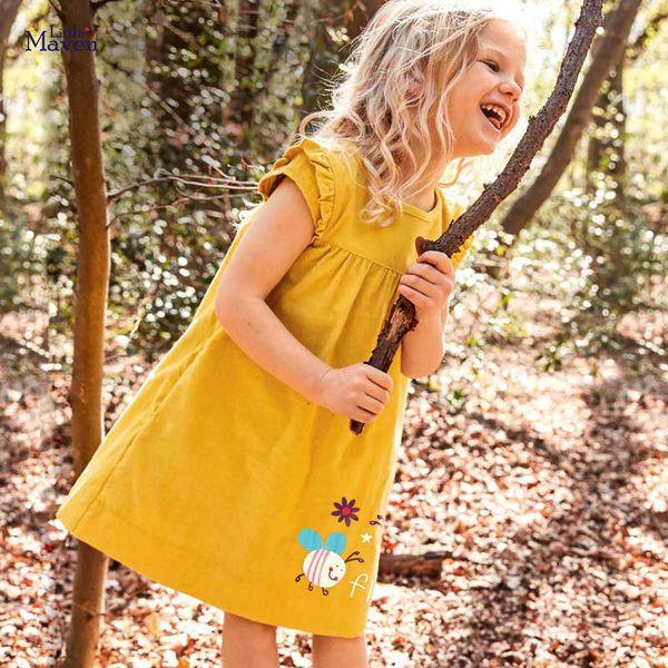 Little Maven 2021 Summer Baby Girls Vêtements Enfant Casual Coton Insecte Fleur Imprimer Robes de marque jaune pour enfants 2-7 ans Q0716