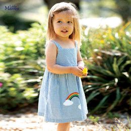 Little Maven Children Summer Baby Girl Kleed Slip katoen gestreepte regenboog Vestidos Mouwloze jurk voor kinderen 2 3 4 5 6 7 jaar G220506