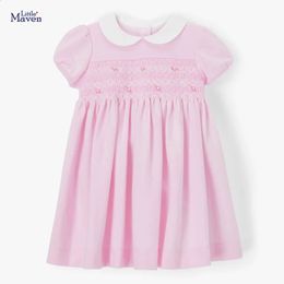 Little Maven Vestido para el año 2024 Vestidos Summer Girls Ropa para niños Color de algodón sólido bonito y elegante 240326