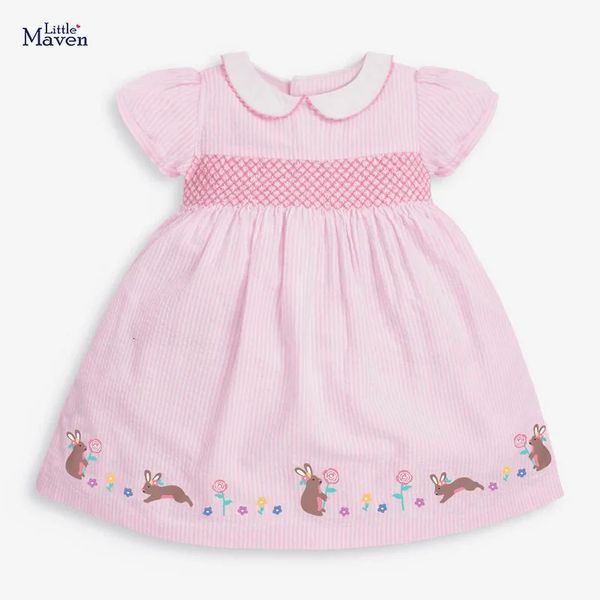 Little Maven Elegant Lovely Baby Girls Summer Robe d'été pour l'année 2024 Coton Enfants Vêtements décontractés Enfants roses 27 ans 240426