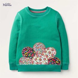 Little Maven Girls Sudaderas Flor Apliques Ropa verde Algodón Ropa para niños Otoño Niños para camisetas 211110