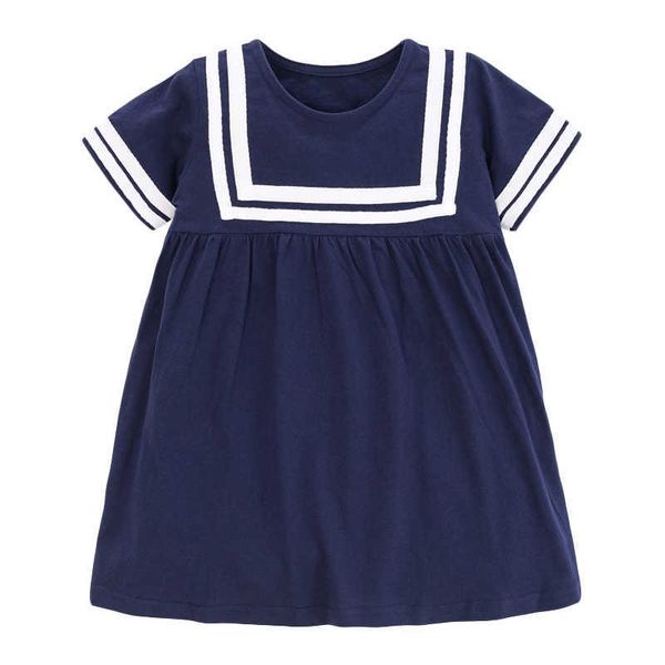 Little Maven Nouveau Printemps Automne Enfants Bleu Marine Collège O-cou Filles 2-7 ans Court Coton Précipité Tricoté CuteCasual Robes Q0716