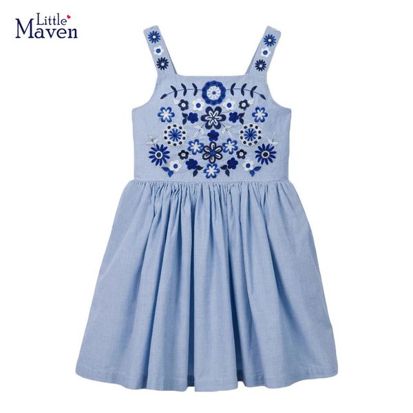 Little Maven Princess Robes For Girs Vêtements d'été Sans manches Carton de cruche fleurs enfants pour enfants Vêtements 240420