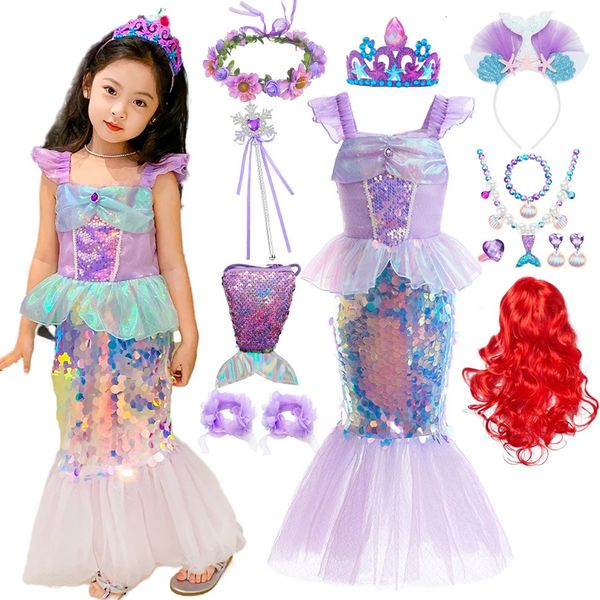 Vestido de sirenita Encanto Princesa Cosplay Lentejuelas Bling Disfraz para niños Niña Pescado Belleza Fiesta de cumpleaños Ropa de Halloween 240109