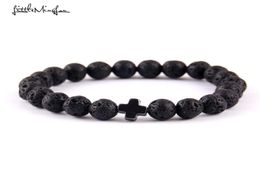 Little Minglou Nieuwe trendy Jezus charme mannen armbanden zwarte lava steen 8 mm kralen armbanden armbanden voor vrouwen sieraden6259047