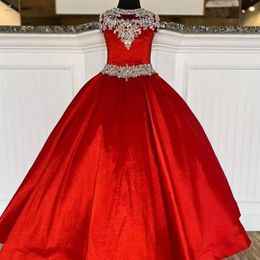 Little Miss Pageant Dress pour les adolescents Juniors Toddlers 2022 AB Stones Crystal Taffetas Long Kids Gown Formal Party Beading High Neckl260G