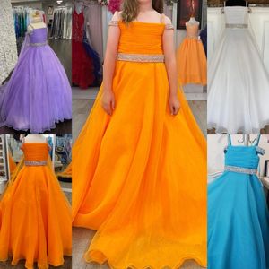 Little Miss Pageant Robe pour adolescents junior tout-petits préadolescentes 2024 avec cape blanc lilas orange bleu organza longue robe de 1ère communion pour enfants bretelles en cristal fermeture éclair