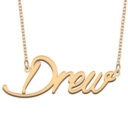 Drew nom collier pendentif personnalisé personnalisé pour les femmes filles enfants meilleurs amis mères cadeaux 18 carats plaqué or acier inoxydable
