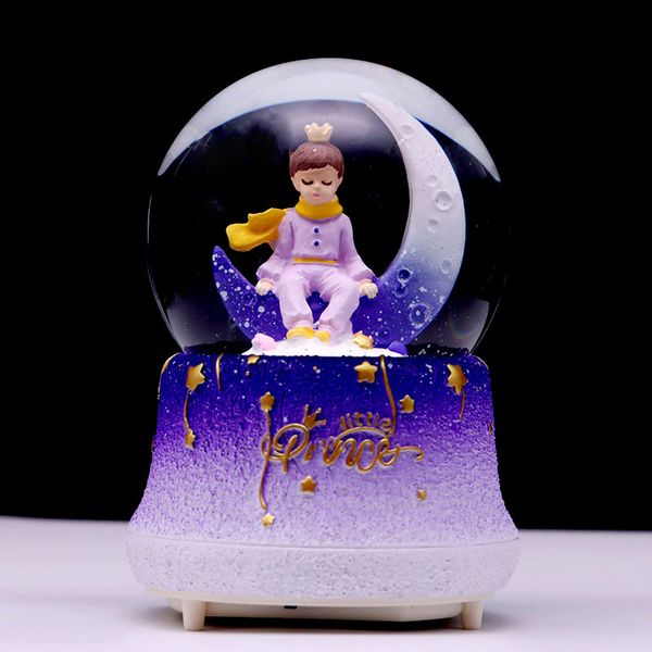 Little Prince Music Box Dorne de mariage de la Saint-Valentin Girls Crim Crystal Ball Eight Music Box Cadeaux pour enfants avec des lumières