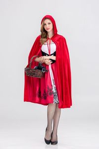 Little Red Riding Hood Cloak Cap Kostuum Jurk Halloween Print Red Jurk Castle Queen Cosplay Vrouwelijke Partij Kostuums Sets Jurk