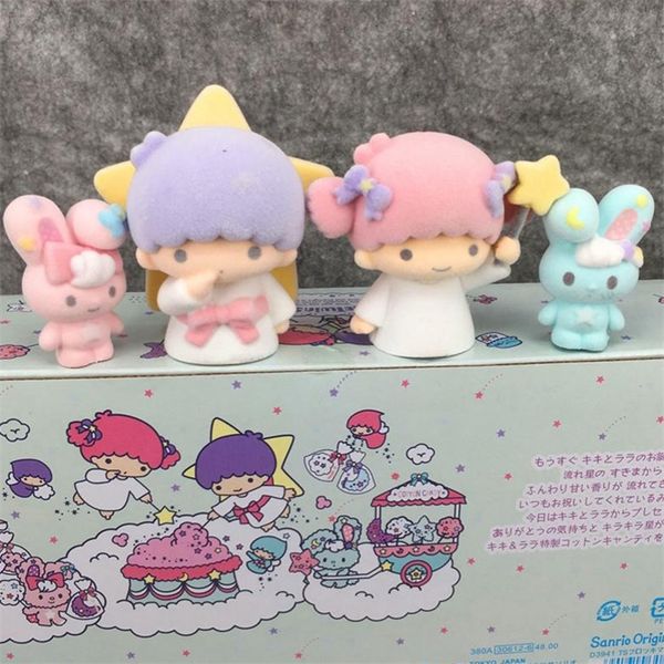 Little Twin Stars Pudding Dog Figuras de anime Figuras de acción lindas Colección Kawaii Figuras coleccionables Conjunto de 4 Material de PVC 220520
