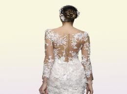 Petite robe blanche robes de mariée en dentelle complète avec illusion à manches longues Back Luxury 3d Floral Summer Beach Bride Bride6248663