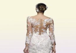 Petite robe blanche robes de mariée en dentelle complète avec illusion à manches longues Back Luxury 3d Floral Summer Beach Bride Bride2089536