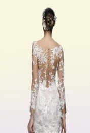 Petite robe blanche en dentelle complète robes de mariée courtes avec manches longues illusion arrière luxe 3d fleurie de plage d'été Bride 8444535