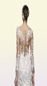 Petite robe blanche pleine dentelle robes de mariée courtes avec manches longues Illusion dos luxe 3D Floral été plage robe de mariée 1451842