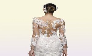 Petite robe blanche pleine dentelle robes de mariée courtes avec manches longues Illusion dos luxe 3D Floral été plage robe de mariée 3887938